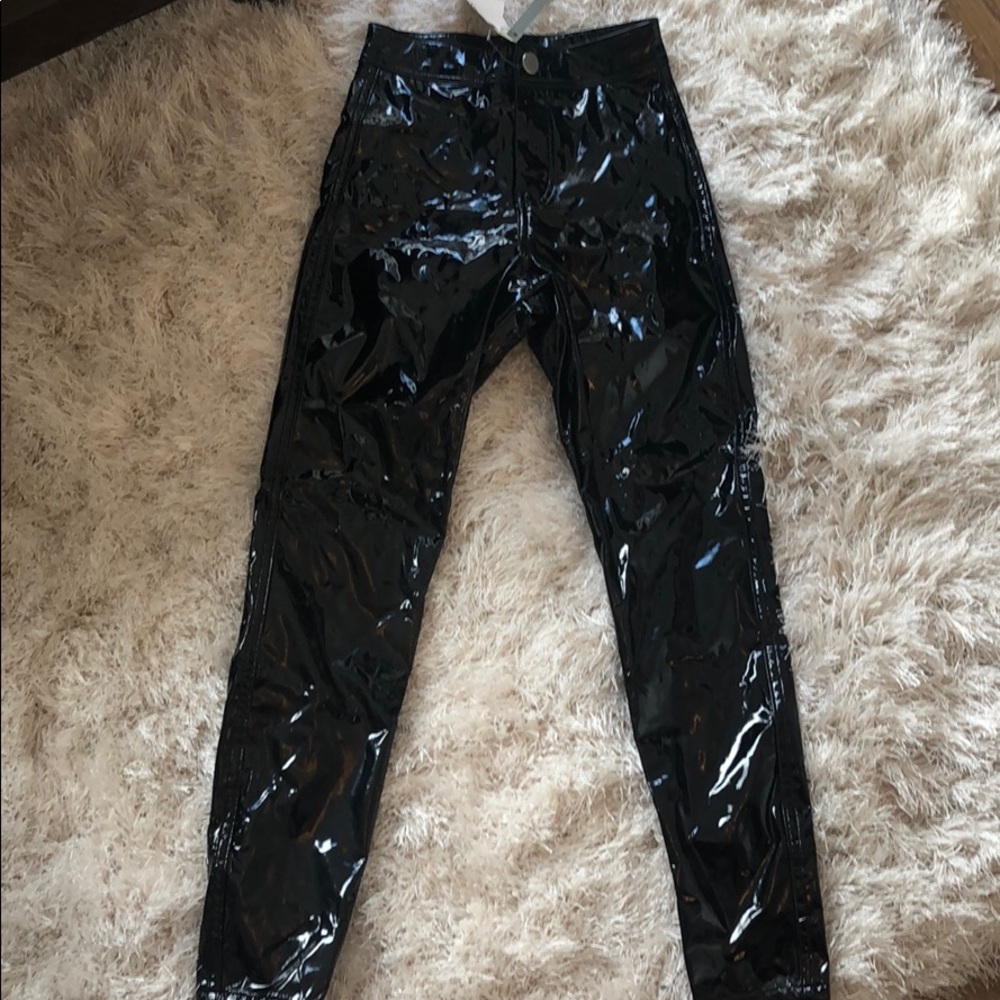Black pleathers pants high waist